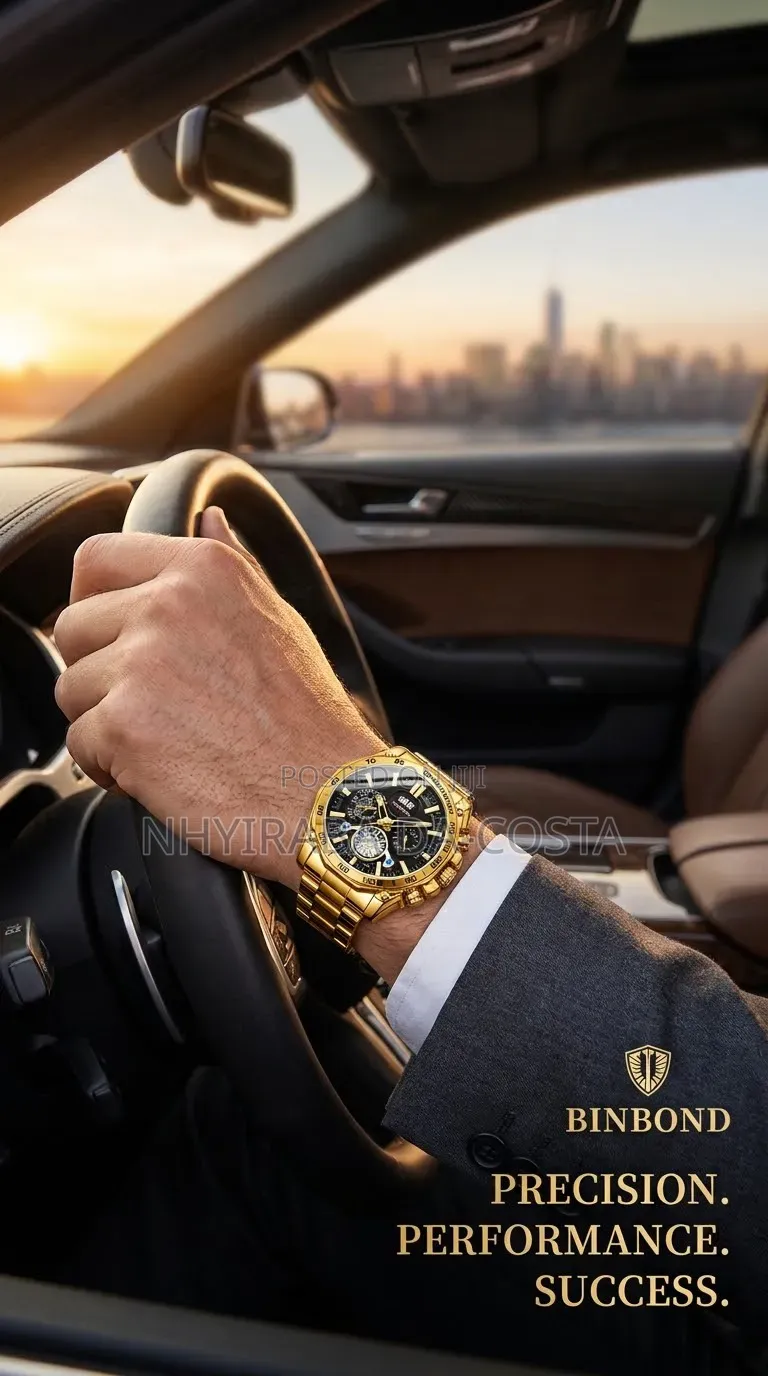 Men's Business Tourbillon Style Quartz Watch –Gold Steel Band Gift Set