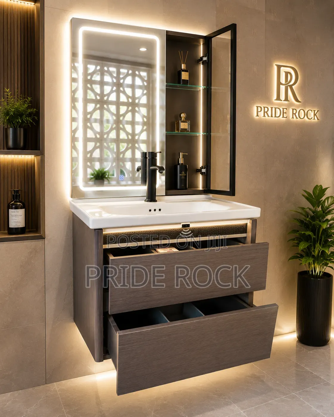 Cabinet Basin With Led Mirror, Mixture Tap and Pop Up Waste