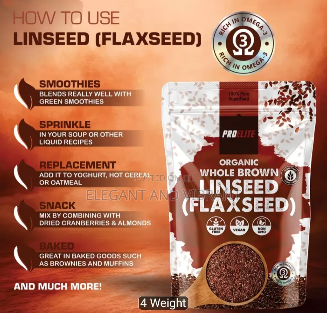 Whole Brown Linseed Flaxseed, High in Fibre and Rice in Omega 3