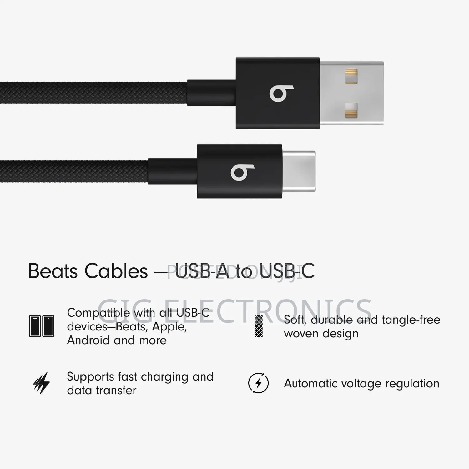 Beats USB-A to USB-C Woven Fast Charging Cable 5ft - Bolt Black