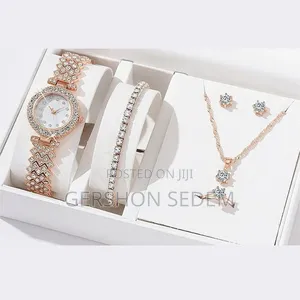 Women's Watch Necklace Ring Earrings Braceket Set - Pink' 952644