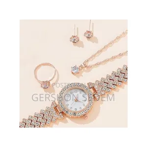 Women's Watch Necklace Ring Earrings Braceket Set - Pink' 952644