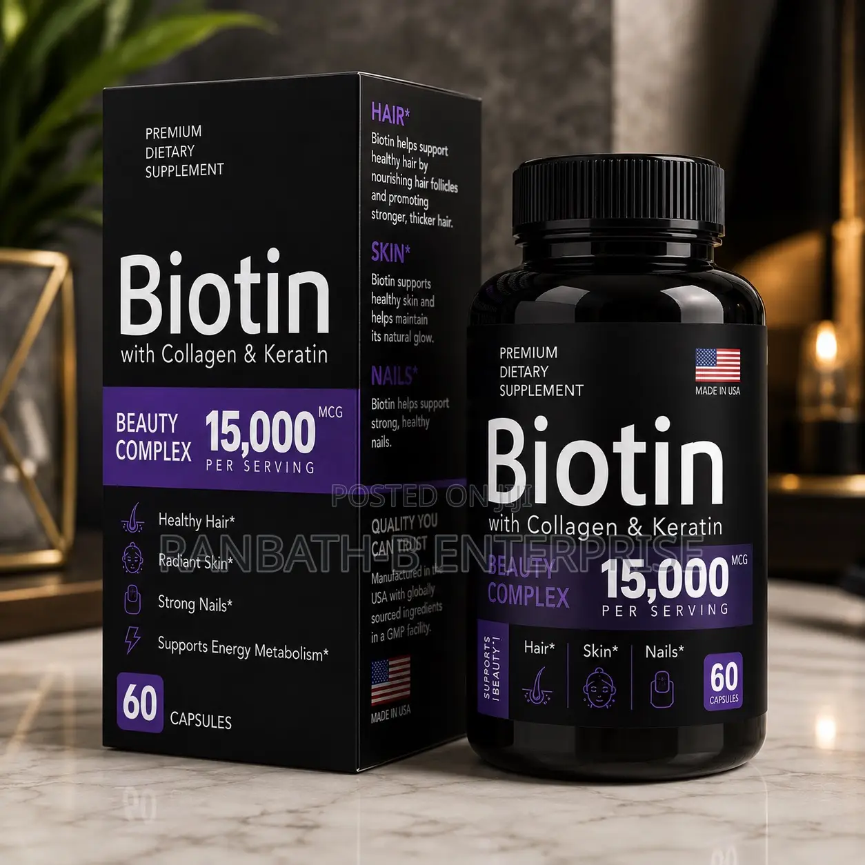 Premium Biotin Hair, Skin Nails Formula – 15,000 MCG