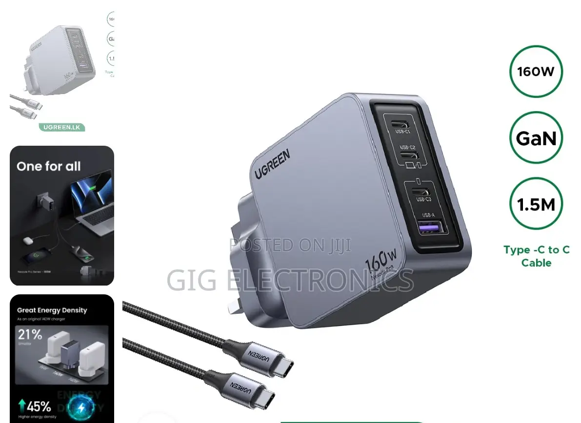 Ugreen 160W Nexode Pro GaN Fast Charger With Type-C to Type-C Cable
