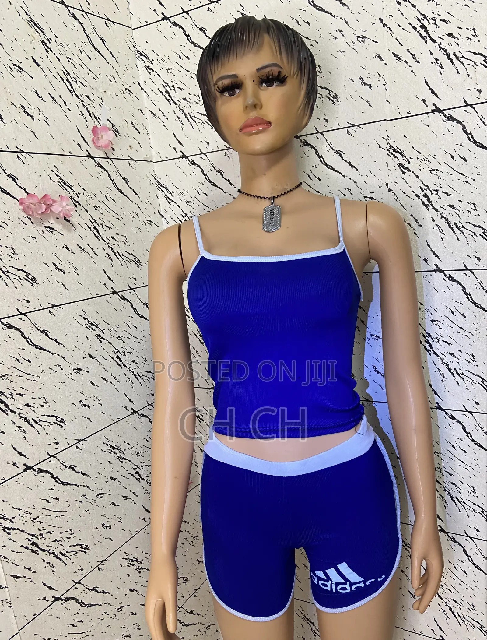 Pretty Floral Royal Blue 2 Pieces Active Wear Set Top and Pant