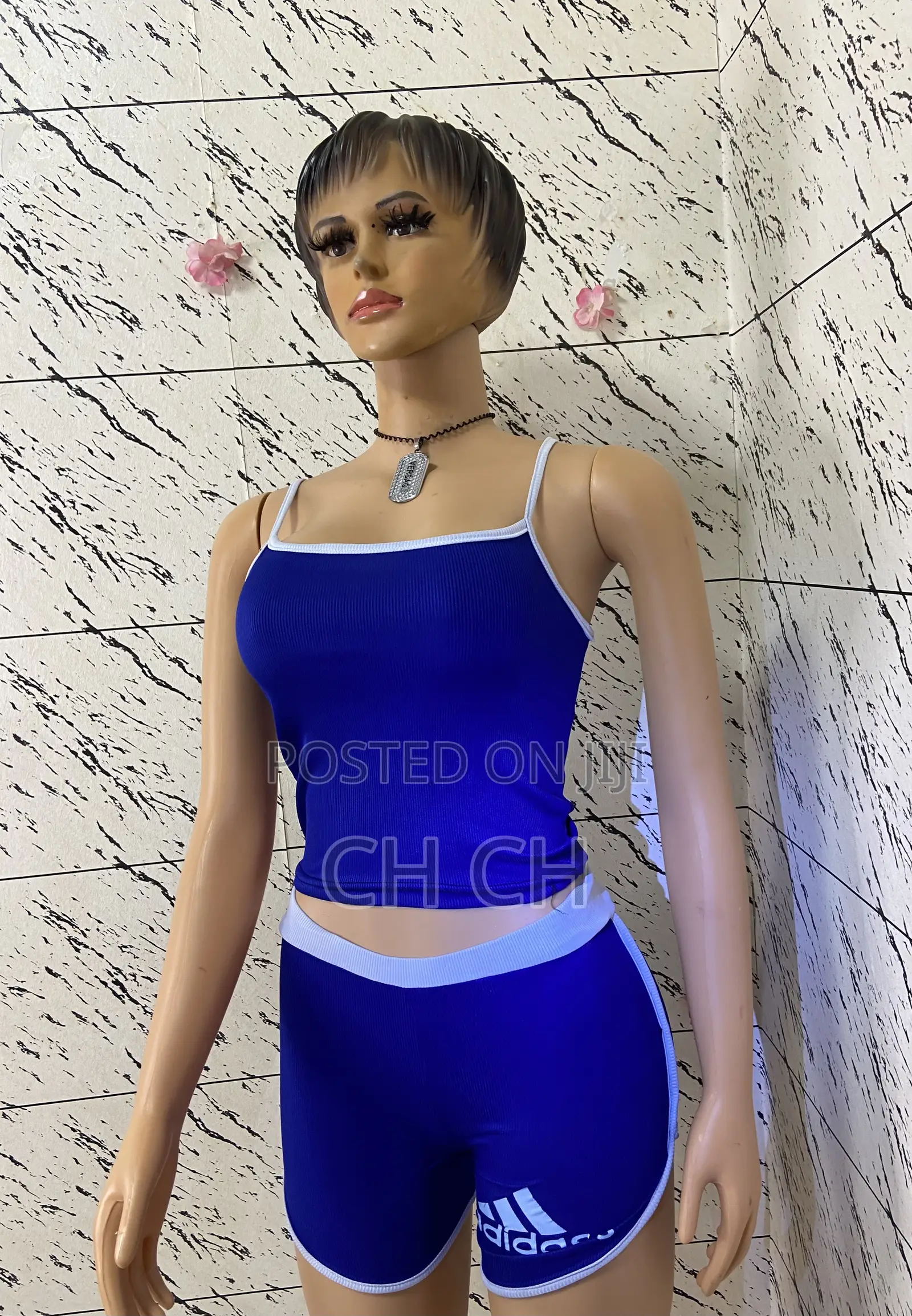 Pretty Floral Royal Blue 2 Pieces Active Wear Set Top and Pant