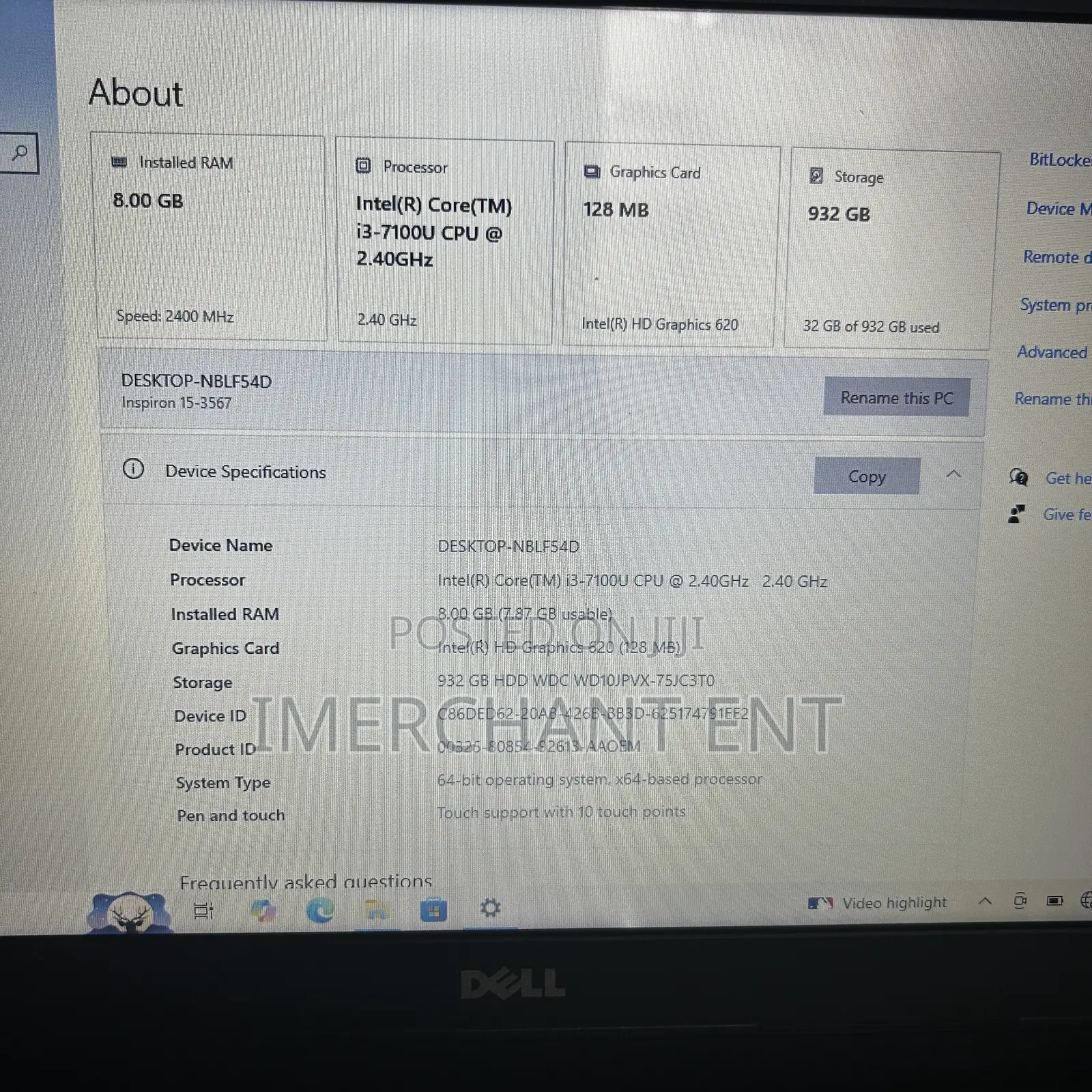 Laptop Dell Inspiron 15 3000 8GB Intel Core i3 HDD 1T