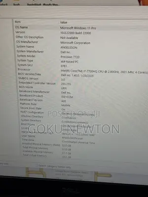 Laptop Dell Precision 7720 32GB Intel Core i7 SSD 500GB