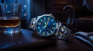 Men’s Quartz Stainless Steel Luminous Watch– Silver/Blue Dual Calendar