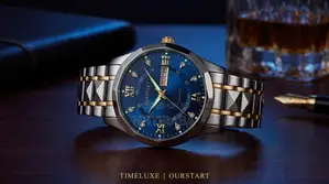 Men’s Quartz Stainless Steel Luminous Watch– Silver/Blue Dual Calendar