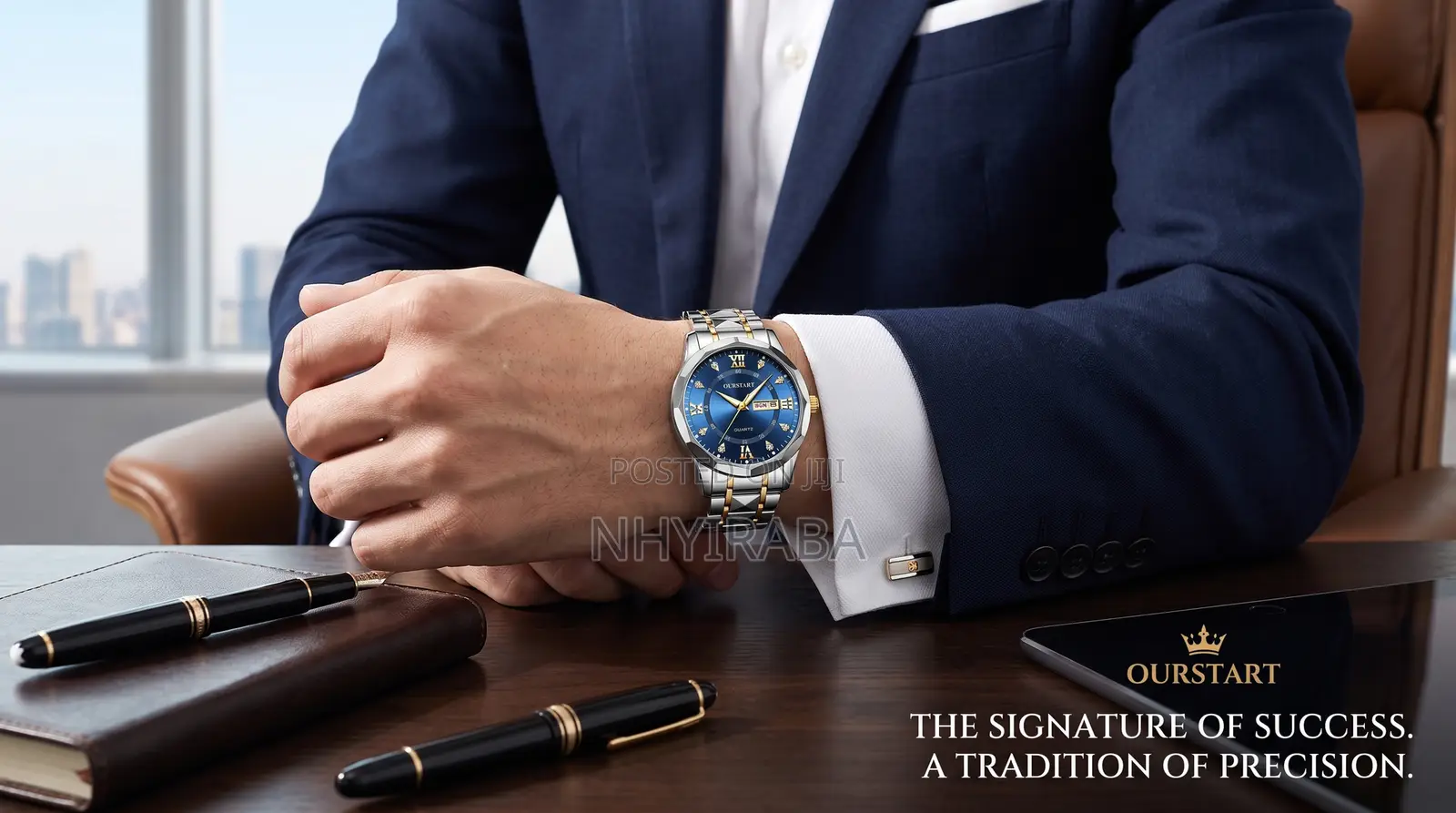 Men’s Quartz Stainless Steel Luminous Watch– Silver/Blue Dual Calendar