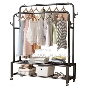 Double Hanging Garment Rack With 2 Shelves
