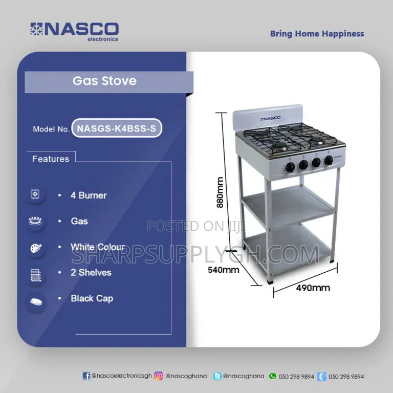 Nasco 4 Burner Gas Stove With Shelves
