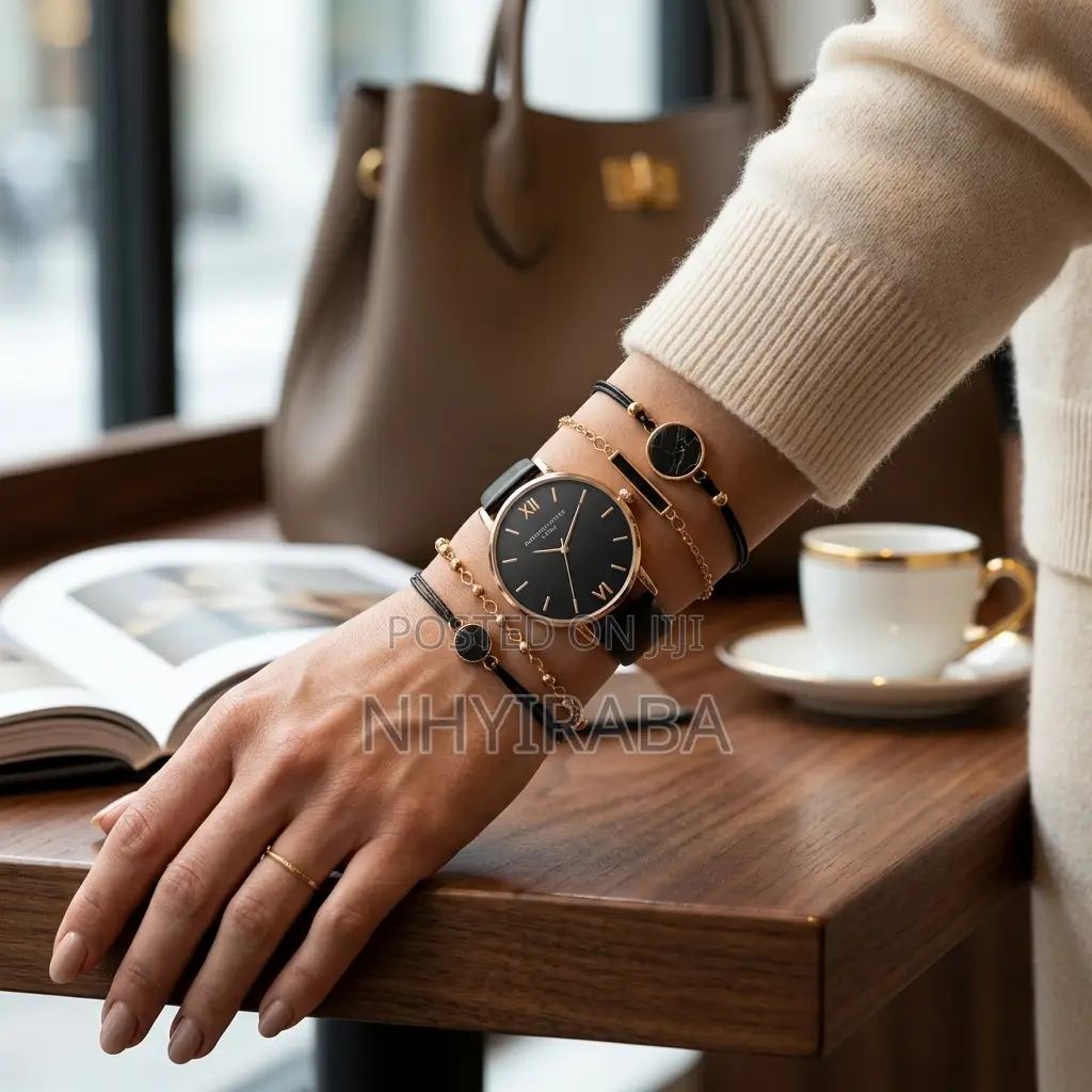 Trendy Minimalist Women’s Watch Set– 5-Piece Watch and Bracelet