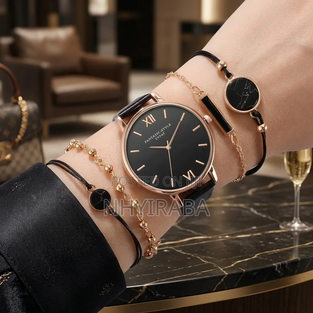 Trendy Minimalist Women’s Watch Set– 5-Piece Watch and Bracelet