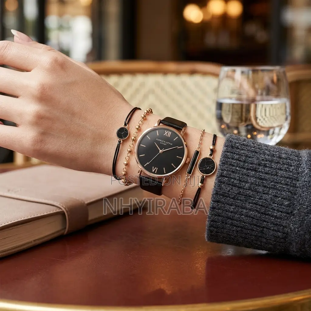 Trendy Minimalist Women’s Watch Set– 5-Piece Watch and Bracelet