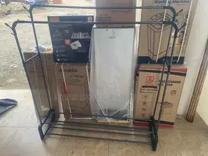 Double Hanging Clothes Stand With Shelves