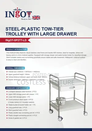 Ingot Steel-Plastic 2-Step Trolley With Large Drawer