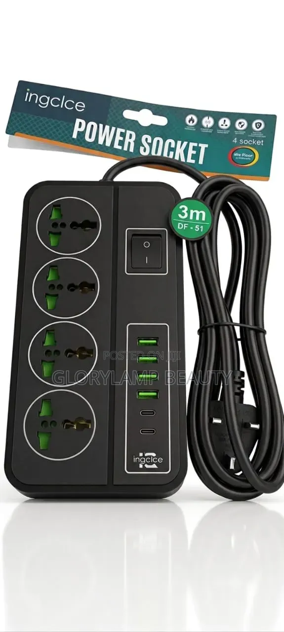 4-Socket Power Extension Board With USB Type-C Ports (3M Cable)