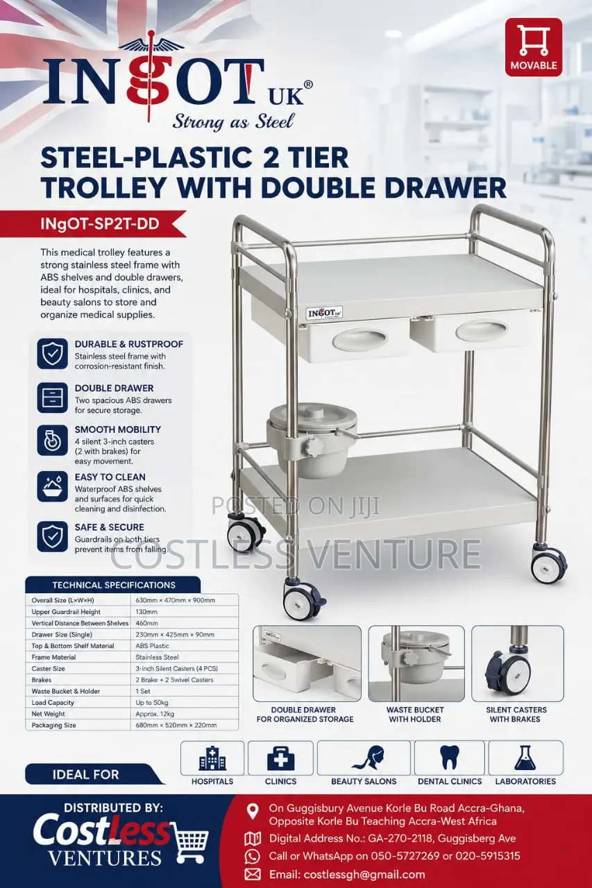 Ingot Steel-Plastic 2-Step Trolley With Double Drawer