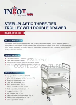 Ingot Steel-Plastic 3-Step Trolley With Double Drawer