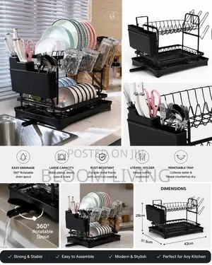 2-Tier Dish Drying Rack With Drain Tray Utensil Holder