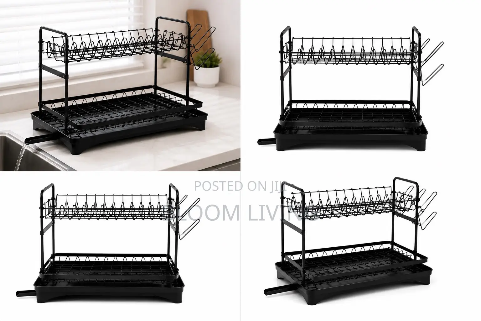 2-Tier Dish Drying Rack With Drain Tray Utensil Holder