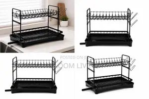 2-Tier Dish Drying Rack With Drain Tray Utensil Holder