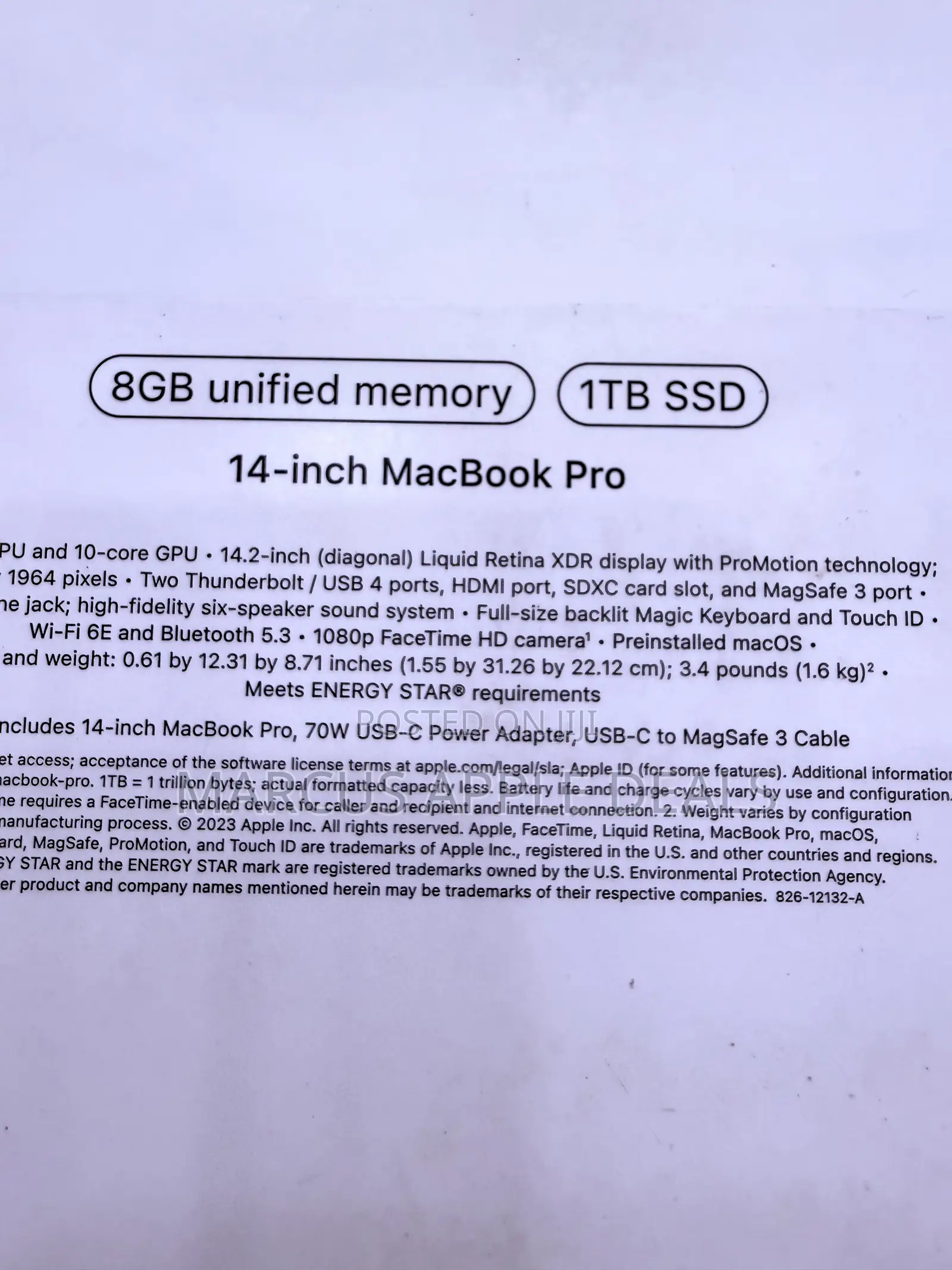 New Laptop Apple MacBook Pro 2024 M3 8GB Apple M3 SSD 1T