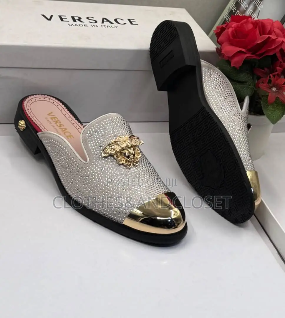 Versace White Velvet Loafers Mule
