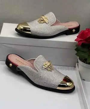 Versace White Velvet Loafers Mule