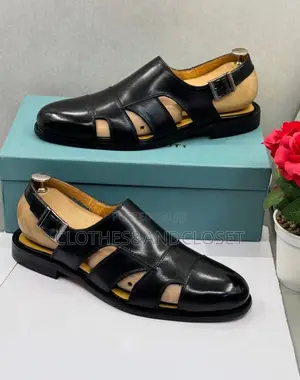 Steve Riots Leather Sandals Featuring Sleek Blackbuckle Strap Closure.