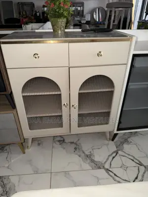 Luxury Cream Gold Storage Cabinet With Fluted Glass