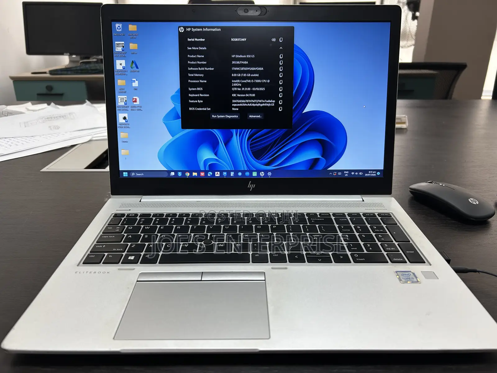 Laptop HP EliteBook 850 G5 8GB Intel Core i5 SSD 256GB