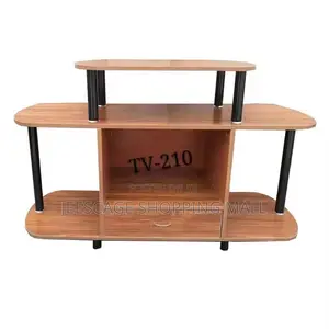 Multi-Tier Wood Grain TV Stand With Storage Cabinet and Shelves