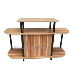 Multi-Tier Wood Grain TV Stand With Storage Cabinet and Shelves