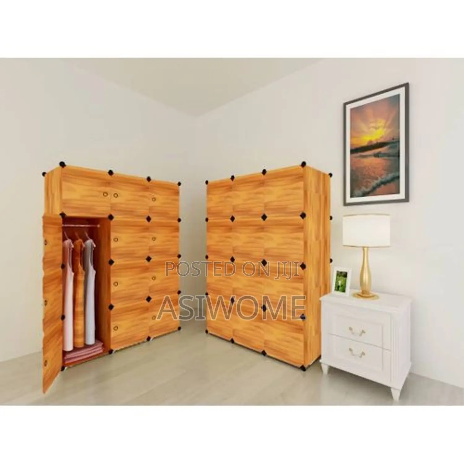 Lindy 12 Cubes Plastic Wardrobe - Brown Wood