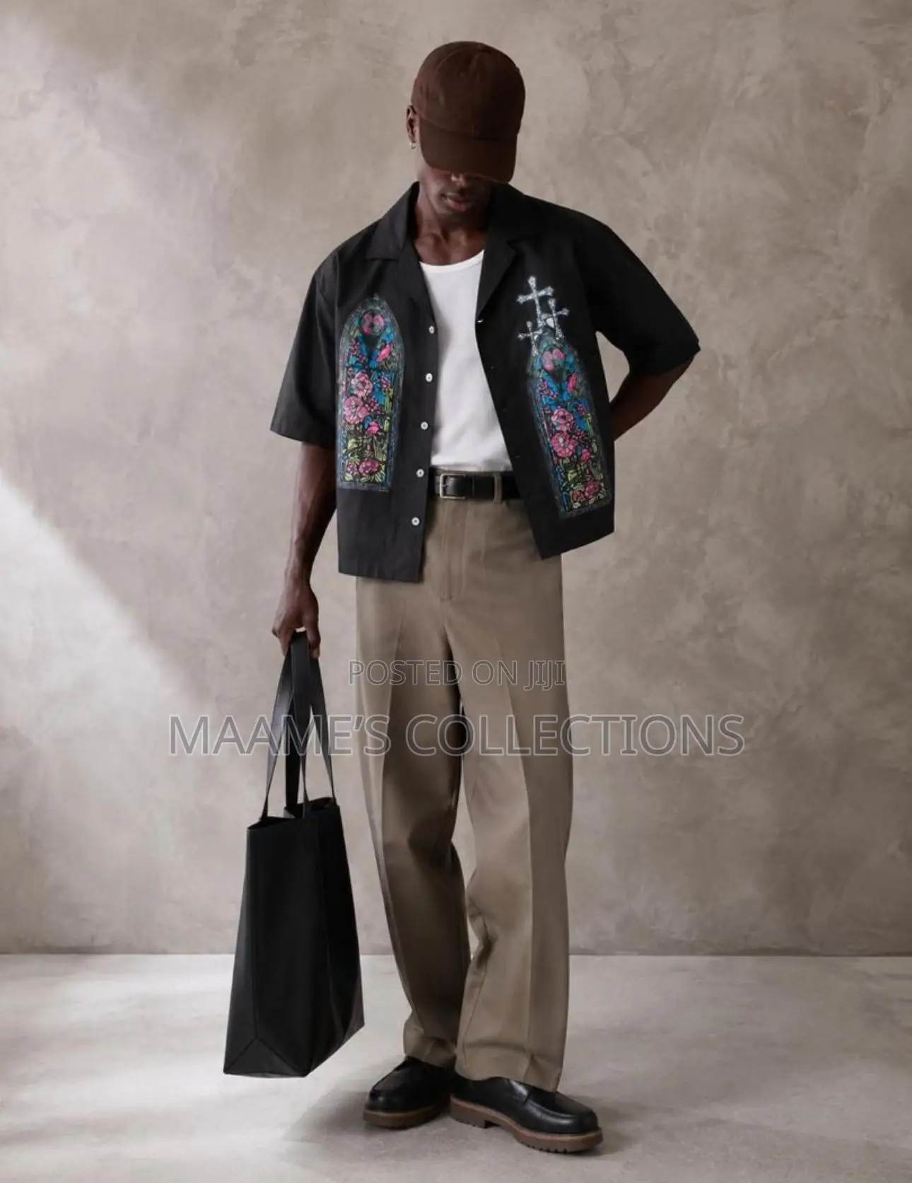 Men’s Oversized Graphic Print Cropped Shirt