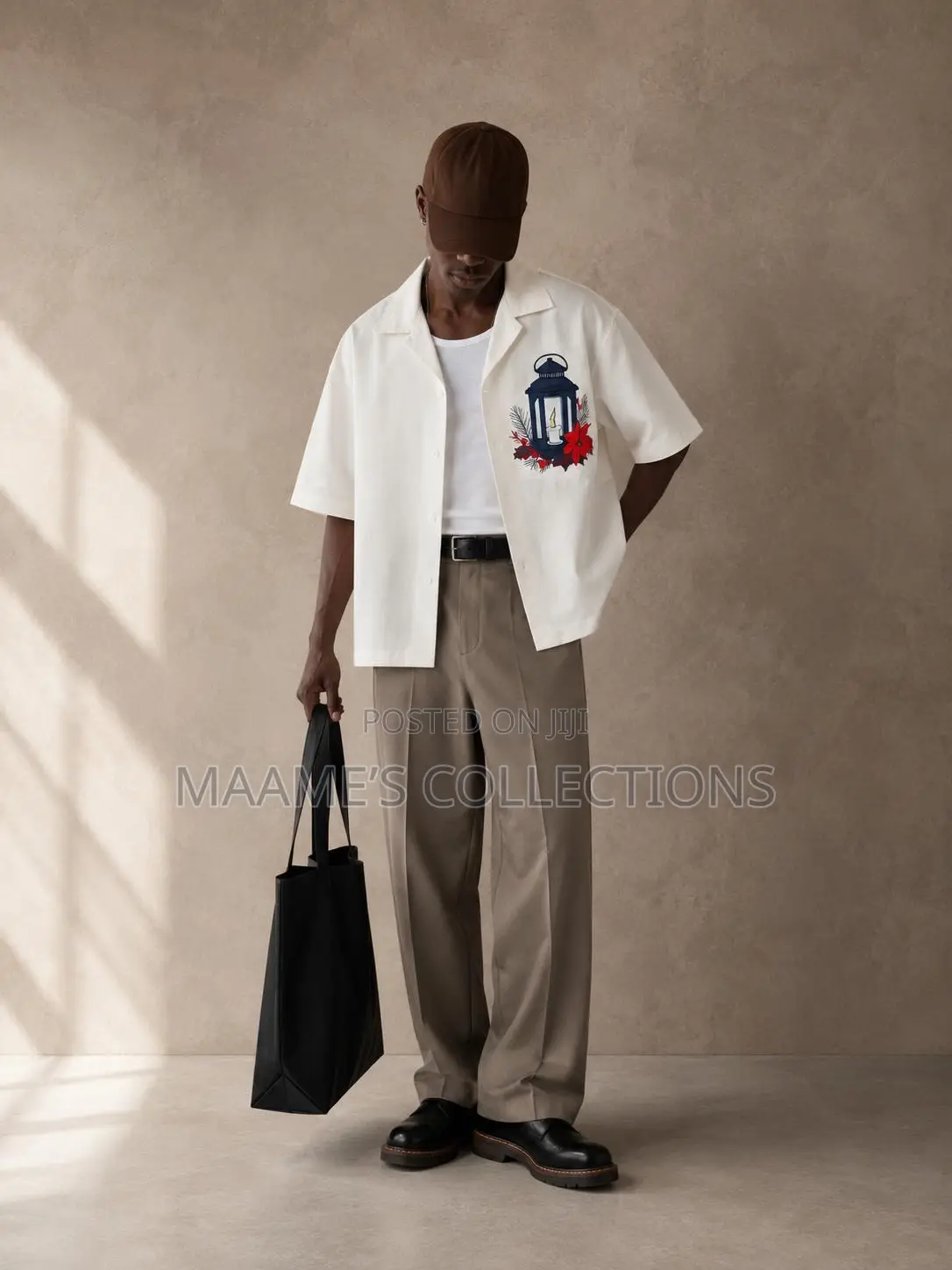 Men’s Oversized Graphic Print Cropped Shirt