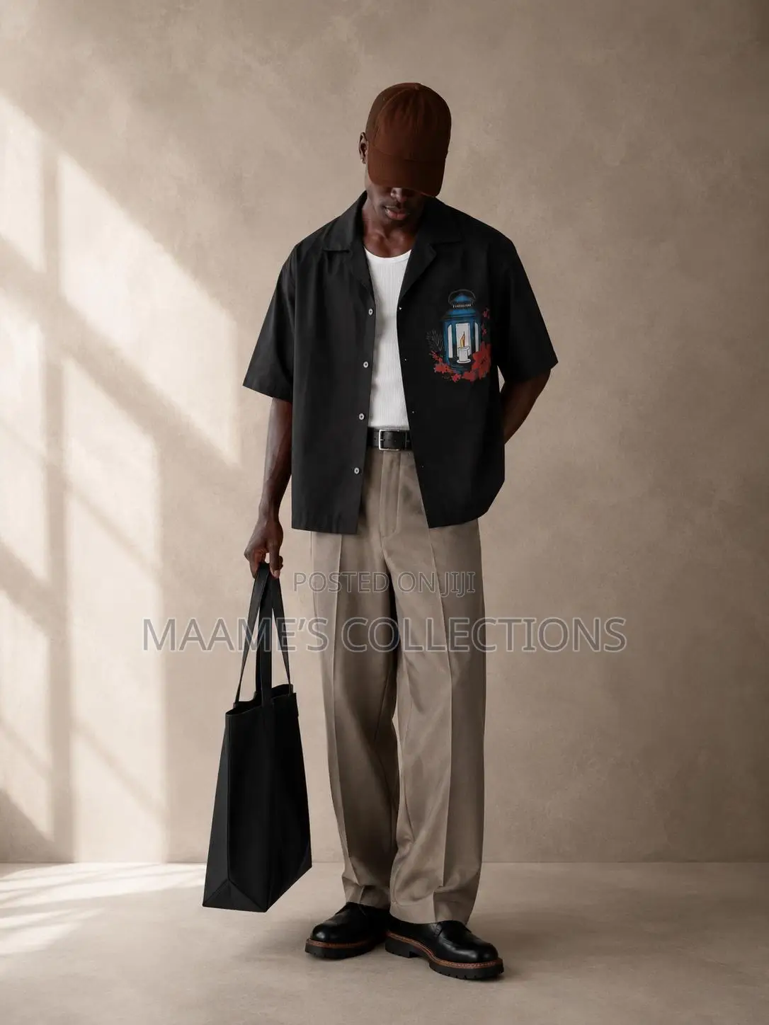 Men’s Oversized Graphic Print Cropped Shirt