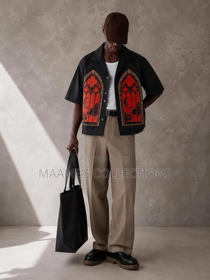Men’s Oversized Graphic Print Cropped Shirt