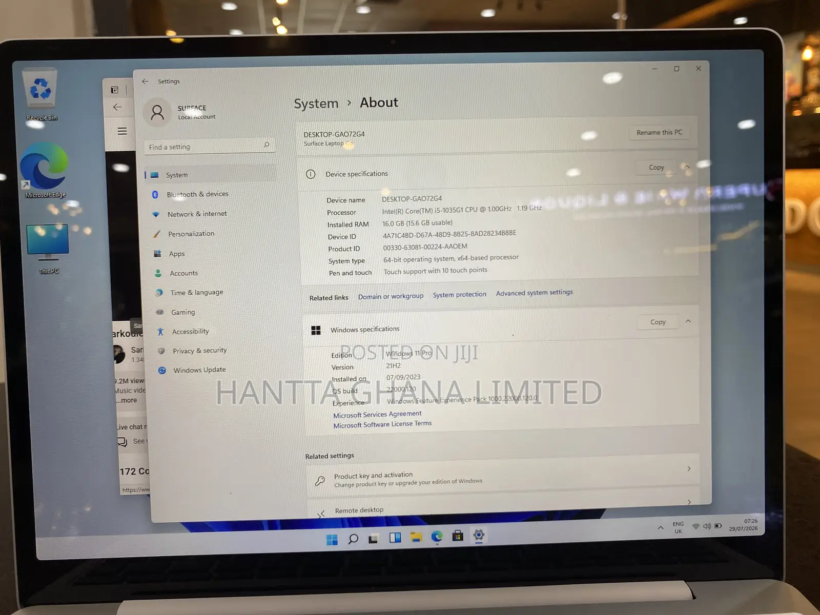 Laptop Microsoft Surface Laptop Go 16GB Intel Core i5 SSD 256GB
