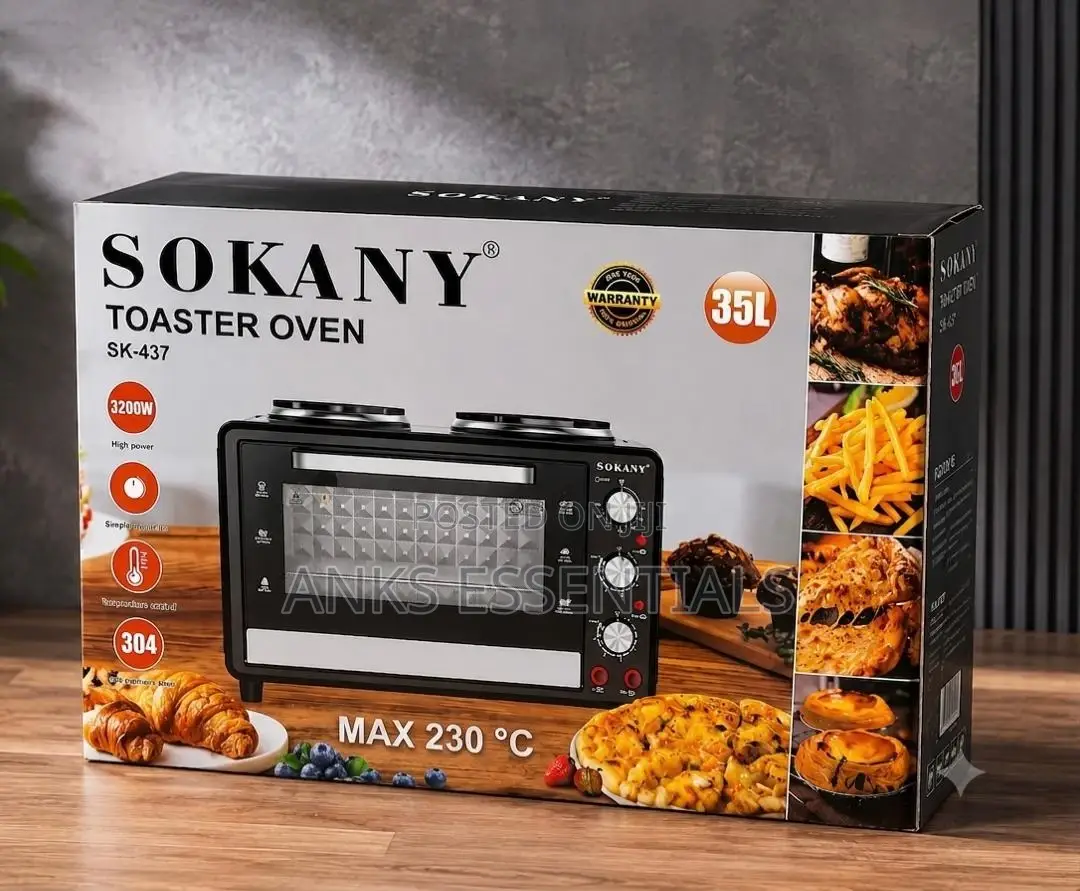 Sokany SK-437 35L Multifunction Oven With Double Burner