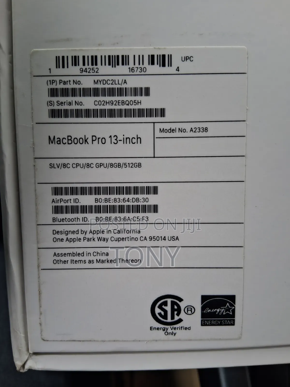 Laptop Apple MacBook Pro 2020 M1 8GB Intel Core M SSD 512GB