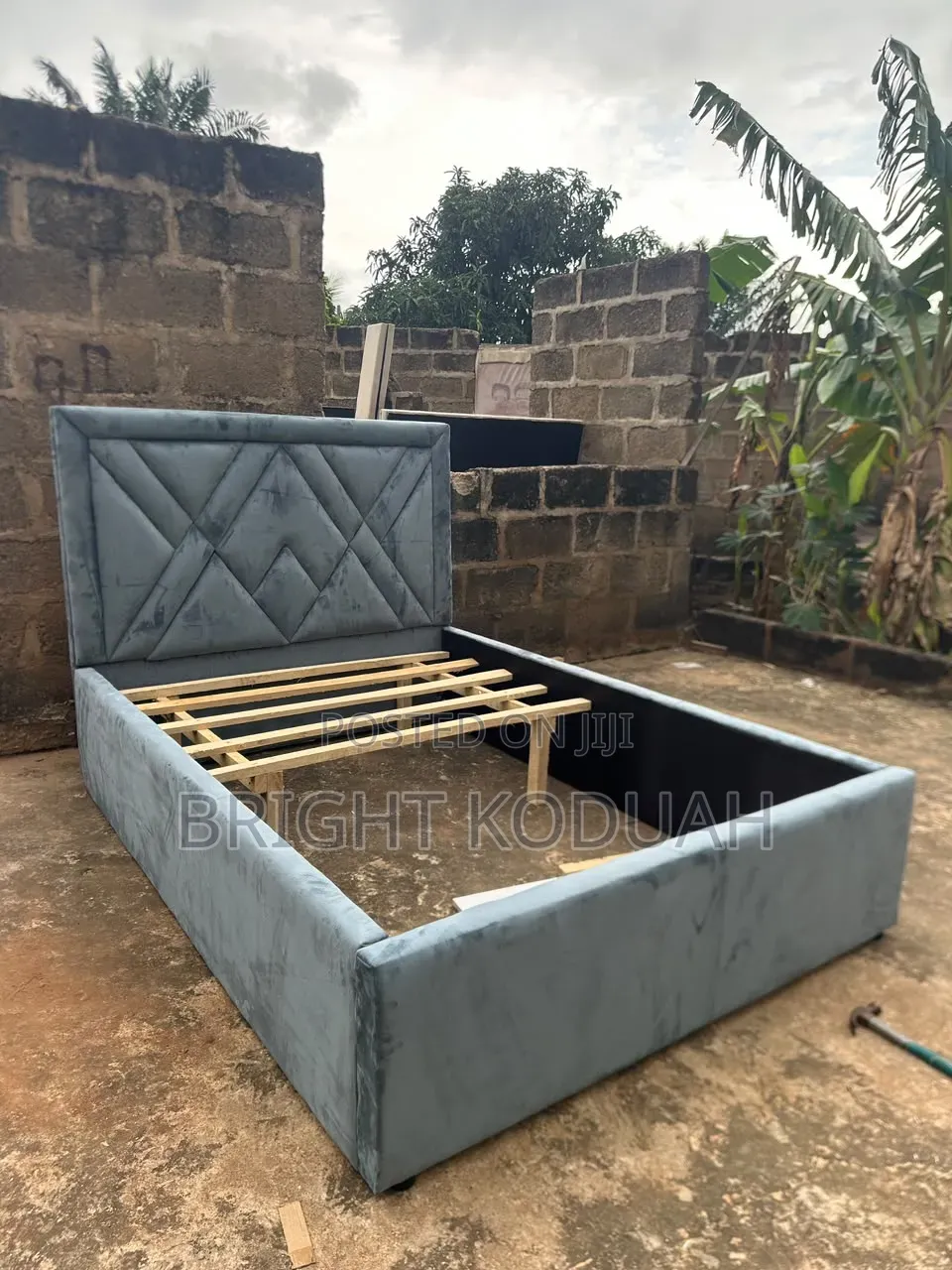 Fabric Gray Double Bed Frame