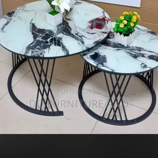 2 in 1 Marble Center Table /White and Green Pattern