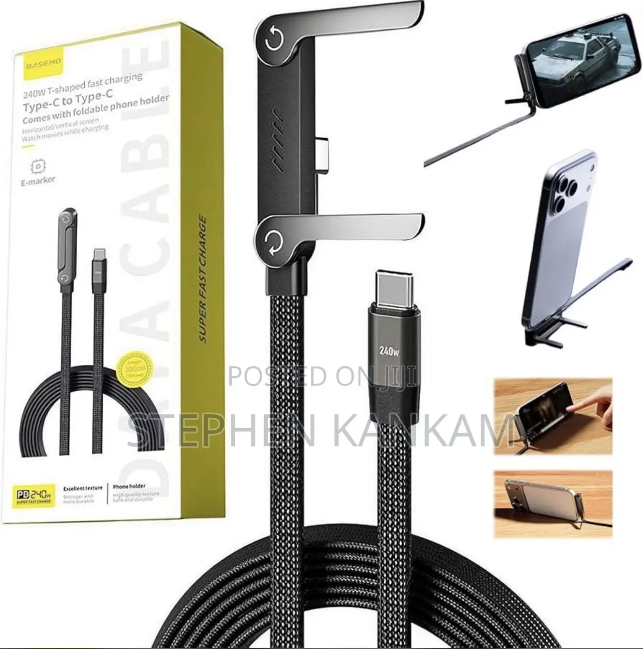 240W USB-C Fast Charging Cable With Foldable Phone Stand