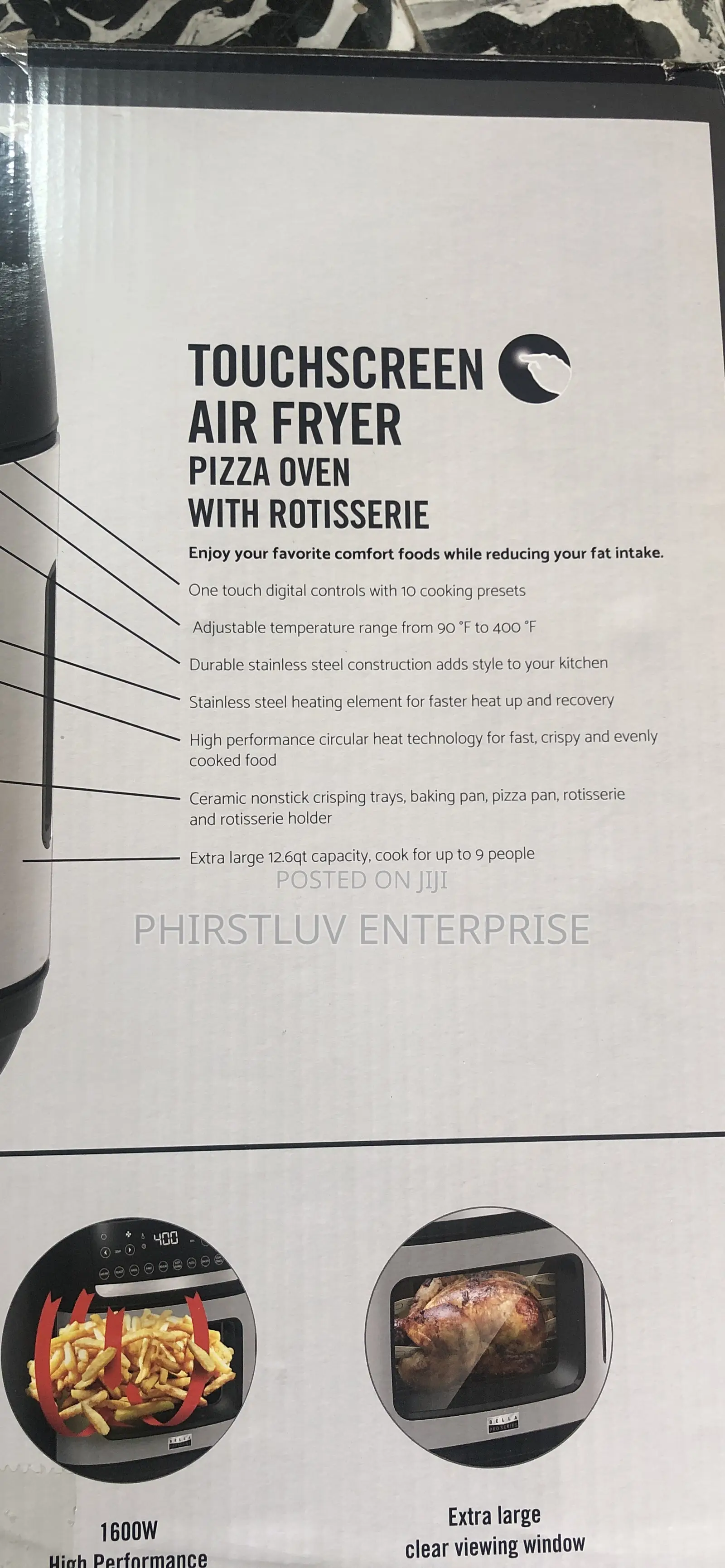 Brand New Bella Touchscreen Air Fryer Pizza Oven With Rotisserie