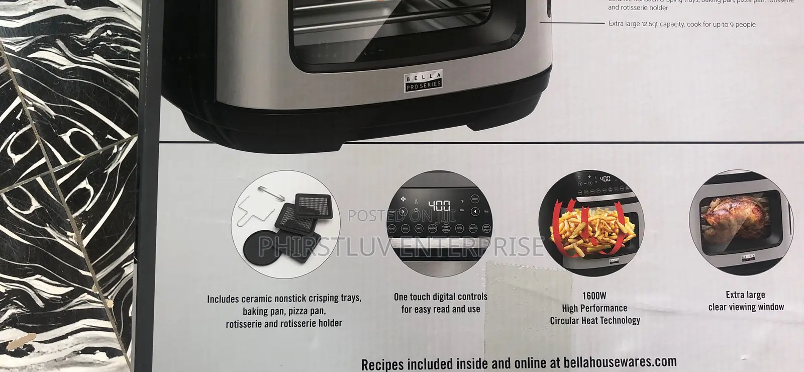 Brand New Bella Touchscreen Air Fryer Pizza Oven With Rotisserie