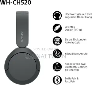 Sony Wh-Ch520 Wireless Bluetooth Headphones - Black/Blue/White/Pink